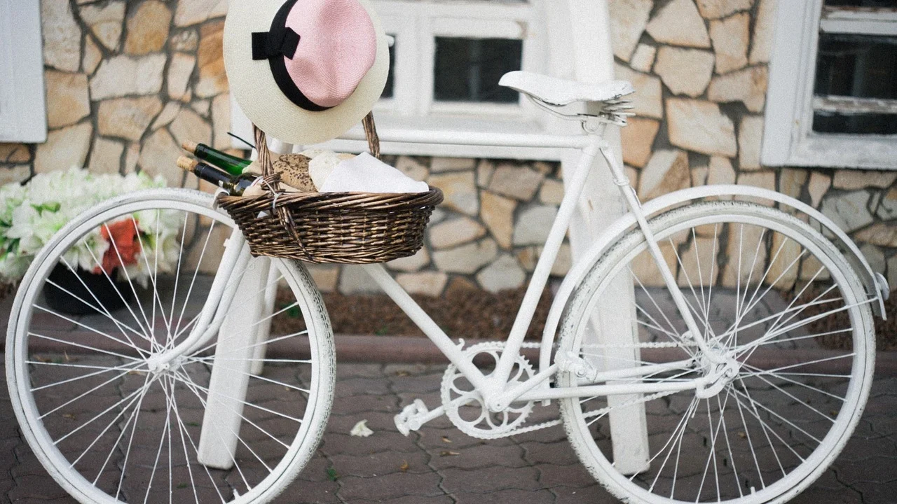 Flower Bouquet Vintage Bicycle Picnic Basket